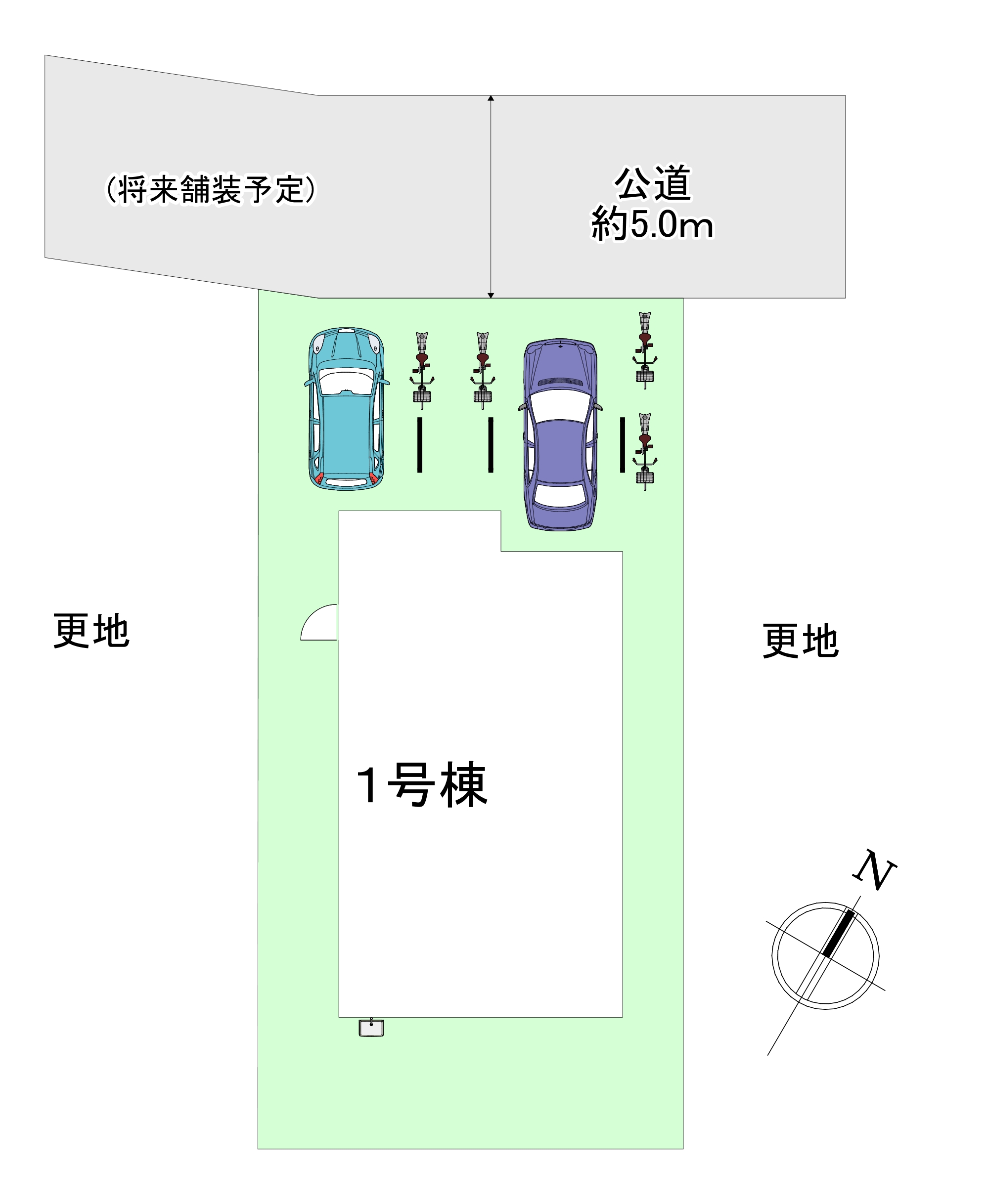 駐車スペース並列２台のゆったりとした陽当たりの良い区画